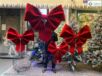 Nơ đỏ Bitis phun nhung 4 cánh - 2 lớp [Đứng form - Nhiều cỡ] PK-NO-09